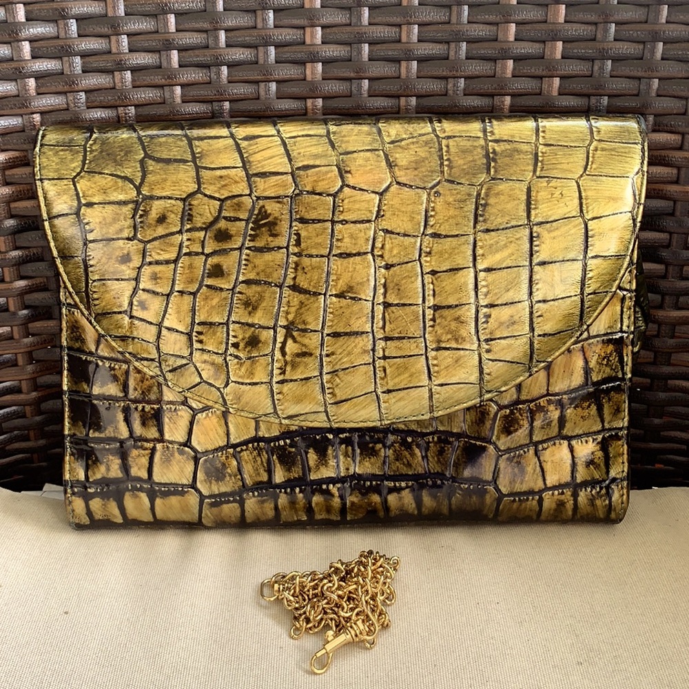 Bellini Gold Faux Croc Gold Chain Clutch
